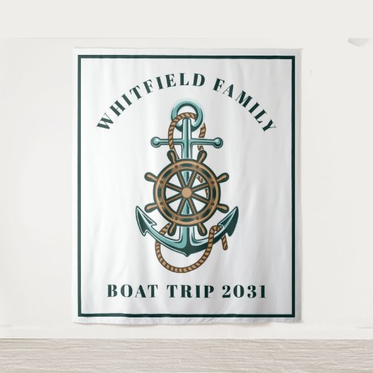 パーソナライズされた航海のいかりファミリーフォトブース タペストリー (正面)