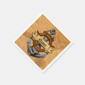 パーソナライズされた航海のいかり及び車輪 スタンダードカクテルナプキン (角)