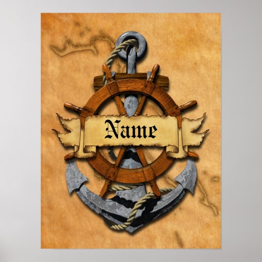 パーソナライズされた航海のいかり及び車輪 ポスター (正面)