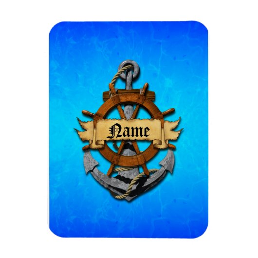 パーソナライズされた航海のいかり及び車輪 マグネット (縦)