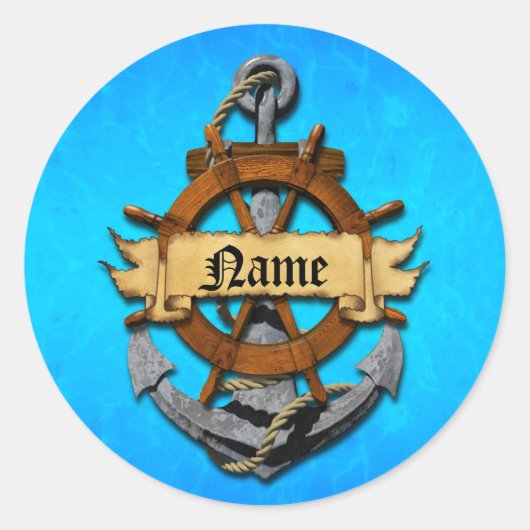 パーソナライズされた航海のいかり及び車輪 ラウンドシール (正面)