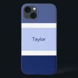 パーソナライズされた航海のストライプ iPhone 13ケース<br><div class="desc">青と白の航海のパタースタイリッシュンで包まれた携帯電話のケーストライプス。大きな青いと小さな白いストライプの複数の色ストライプ。青いパーソナライズされた文字に名前を印刷して</div>