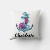 パーソナライズされた航海のフローラ水色いかり クッション (裏面)