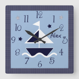 パーソナライズされた航海のヨット&スターズキュートクロック スクエア壁時計