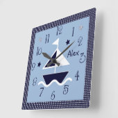 パーソナライズされた航海のヨット&スターズキュートクロック スクエア壁時計 (傾斜)