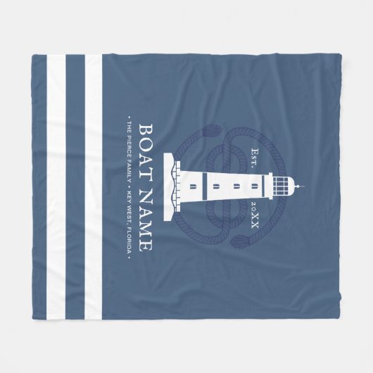 パーソナライズされた航海のライトハウスボート名モダン フリースブランケット (正面(横))