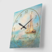 パーソナライズされた航海の帆船と海絵画の スクエア壁時計 (傾斜)