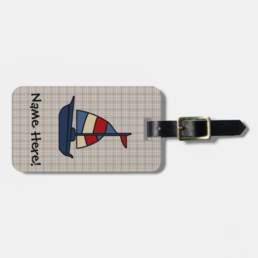 パーソナライズされた航海の帆船ブルー/タンボーイズ ラゲッジタグ (正面横)