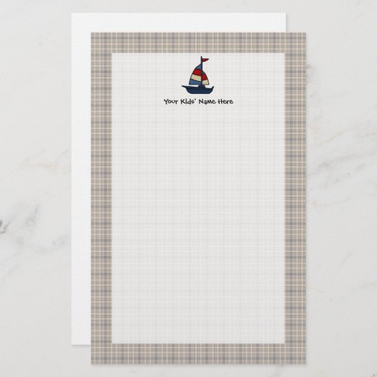 パーソナライズされた航海の帆船ブルー/タンボーイズ 便箋 (正面/裏面)