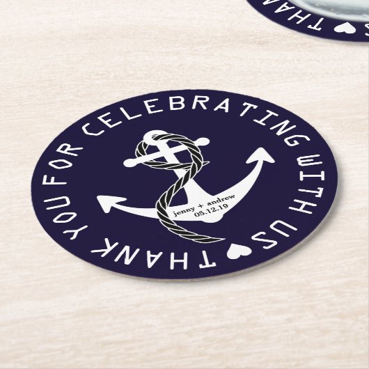 パーソナライズされた航海の結婚式の引き出物パーティーコースター ラウンドペーパーコースター (アングル)