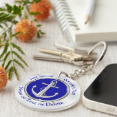 パーソナライズされた航海の贈り物，青，白，いかり キーホルダー (正面右)