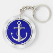 パーソナライズされた航海の贈り物，青，白，いかり キーホルダー (裏面)