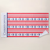 パーソナライズされた航海の赤白青のいかり ビーチタオル (正面)