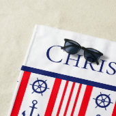 パーソナライズされた航海の赤白青のいかり ビーチタオル (インサイチュ)