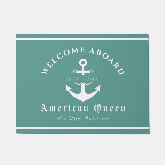 パーソナライズされた航海のGreen Welcome Aboard ドアマット (正面)