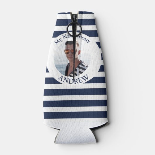 パーソナライズされた航海のPhoto Navyストライプボトル ボトルクーラー (裏面)