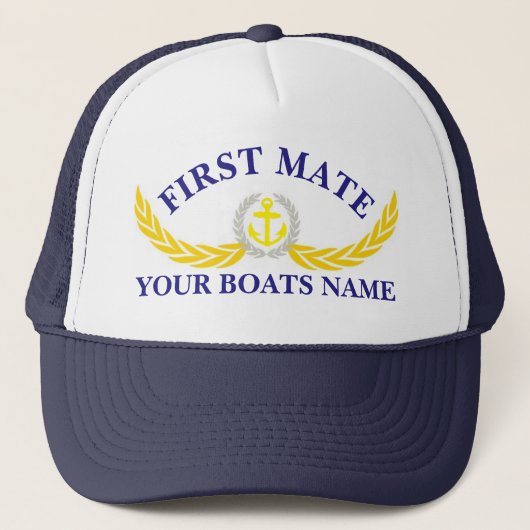 パーソナライズされた船名いかりfirst mate キャップ (正面)