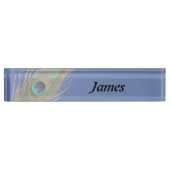 パーソナライズされた色の選択クローズアップクジャクのぼかし デスクネームプレート (正面)