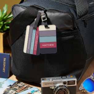 パーソナライズされた色ブロックストライプ線アートパターン ラゲッジタグ