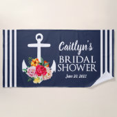パーソナライズされた花のアンカー ブライダルシャワービーチ ビーチタオル (正面)