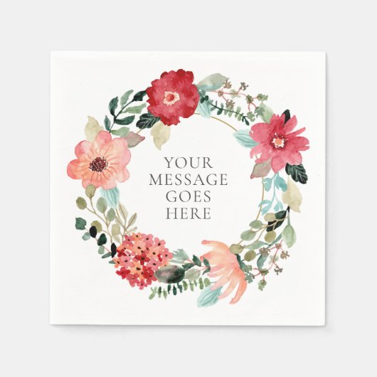 パーソナライズされた花のグリーン foliage ガーランド スタンダードカクテルナプキン (正面)