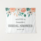 パーソナライズされた花の桃の色の背景 タペストリー (正面(横))