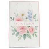 パーソナライズされた花の水彩ギフトバッグ ミディアムペーパーバッグ (正面)