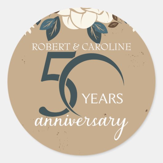 パーソナライズされた花の50周年結婚記念日 ラウンドシール (正面)