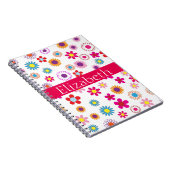 パーソナライズされた花カラフル柄ピンク白 ノートブック (右側)