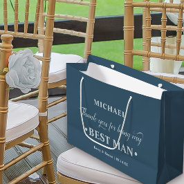 パーソナライズされた花婿介添人ブルーサンキュー ラージペーパーバッグ
