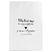 パーソナライズされた花嫁と花婿の結婚ウェルカムホワイト ミディアムペーパーバッグ (正面)