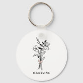 パーソナライズされた花嫁のメイド フローラル ピンクの蝶ネクタイ付き キーホルダー (正面)