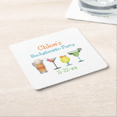 パーソナライズされた花嫁の最後の夜の名前と日付 スクエアペーパーコースター (アングル)