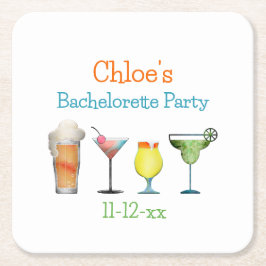 パーソナライズされた花嫁の最後の夜の名前と日付 スクエアペーパーコースター