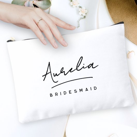 パーソナライズされた花嫁付きモノグラムモダンミニマル アクセサリーポーチ