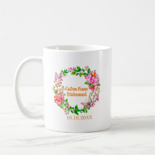 パーソナライズされた花輪 ピンクの花のウェディングパーティー コーヒーマグカップ