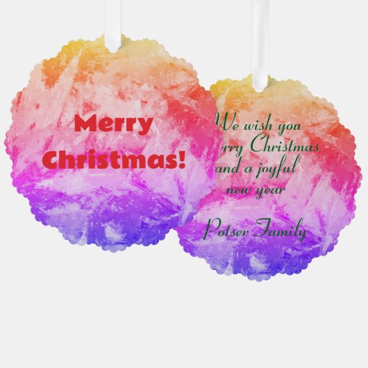 パーソナライズされた芸術的クリスマス オーナメントカード (正面/裏面)