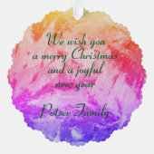 パーソナライズされた芸術的クリスマス オーナメントカード (裏面)