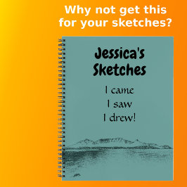 パーソナライズされた芸術的ティール（緑がかった色）海と山のおもしろい ノートブック