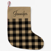 パーソナライズされた茶素朴バッファロー検査 スモールクリスマスストッキング (正面)