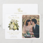 パーソナライズされた茶色と緑の洋梨の写真でおめでたい日をお知らせ  招待状 (正面/裏面)