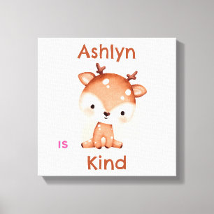 パーソナライズされた茶色の鹿の子供用肯定宣言保育園 キャンバスプリント