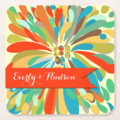 パーソナライズされた菊はっきりしたカラフルフローラ スクエアペーパーコースター (正面)