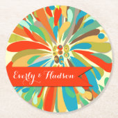 パーソナライズされた菊はっきりしたカラフルフローラ ラウンドペーパーコースター (正面)