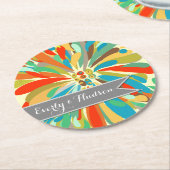 パーソナライズされた菊はっきりしたカラフルフローラ ラウンドペーパーコースター (アングル)