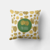 パーソナライズされた葉モダン金ゴールド クッション (裏面)