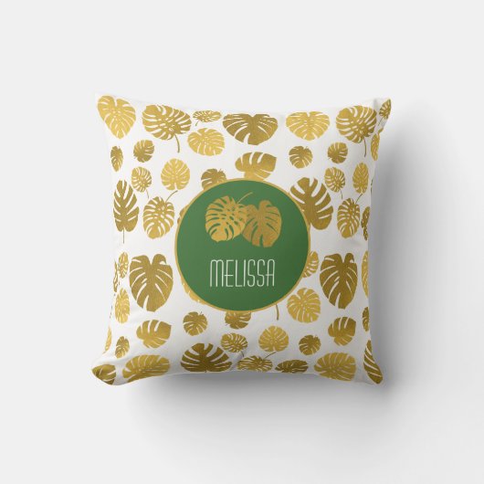パーソナライズされた葉モダン金ゴールド クッション (正面)
