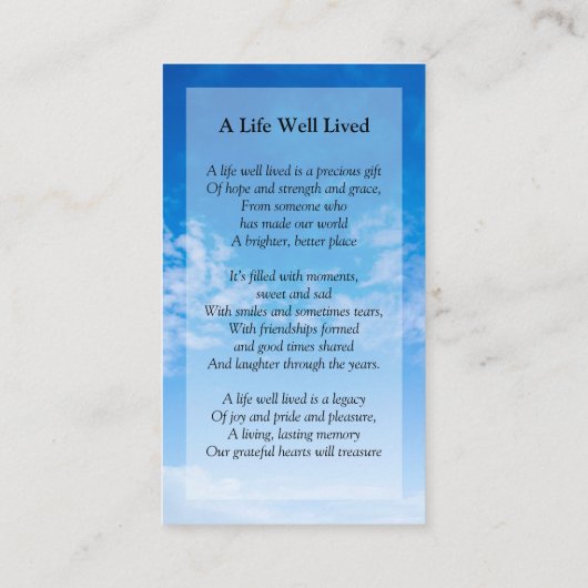 パーソナライズされた葬モダン祈りの言葉詩ブルースカイ エンクロージャーカード (裏面)