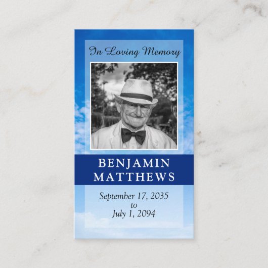 パーソナライズされた葬モダン祈りの言葉詩ブルースカイ エンクロージャーカード (正面)