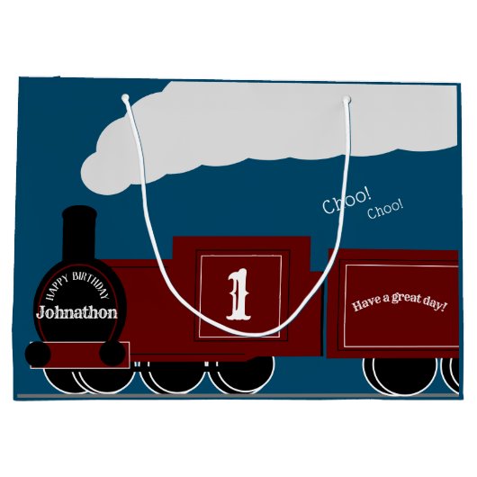 パーソナライズされた蒸気列車の誕生日 ラージペーパーバッグ (裏面)